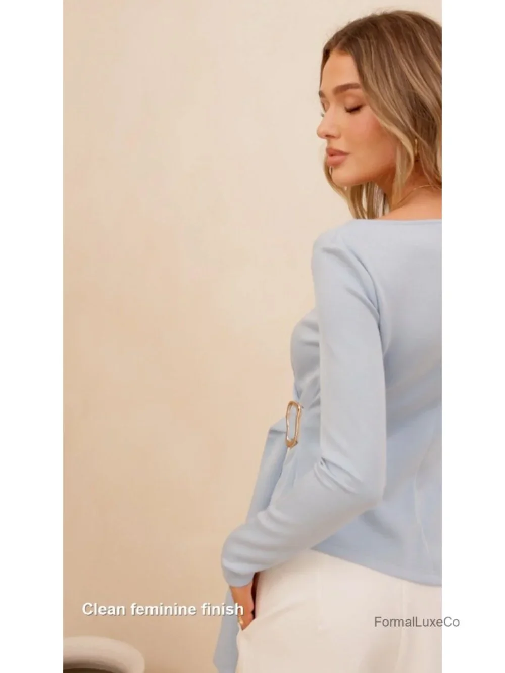 Women's Long Sleeve Boat Neck Blouse Ruched Waist Tie Front Office Top